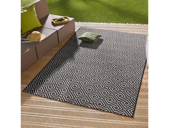 In-/Outdoor-Teppich Karo Grau/Beige/Anthrazit Webstoff 140 x 200 cm