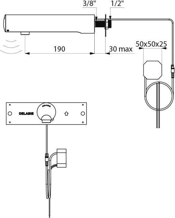 Delabie Wandventil TEMPOMATIC 4 G 1/2B met bovenaansluiting, 230/6V, waterbesparend