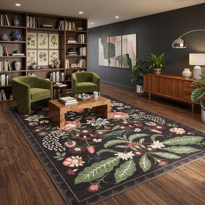 Garvee Vintage Floral Scalloped Border Living Room Area Rug