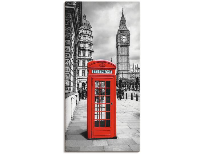Leinwandbild ARTLAND London Telefonzelle , rot (farbe bild(er): rot), B:50cm H:100cm, Bilder, Leinwandbild, auf Holzrahmen gespannt
