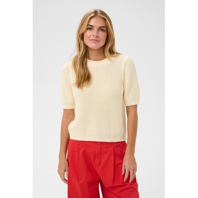 Strickpullover SAINT TROPEZ "PiliaSZ SS Pullover", Damen, Gr. S, creme, Strick, Obermaterial: 100% Baumwolle, unifarben, normal, Rundhals, Pullover Strickpullover