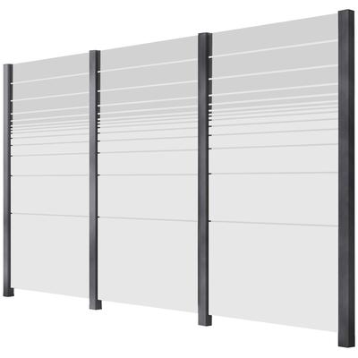 Zaun STAKET PRO, grau, Pfosten: 4 Stk., Aluminium, Glas, Zaunelemente, Glaszaun, Gesamtlänge: 3,361 m, 4 Pfosten