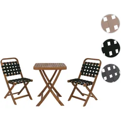 Garten-Set HWC-P70, Sitzgruppe Balkon-Set Garnitur 2x Stuhl Tisch, Seilgeflecht Akazie Holz klappbar ~ natur, grün
