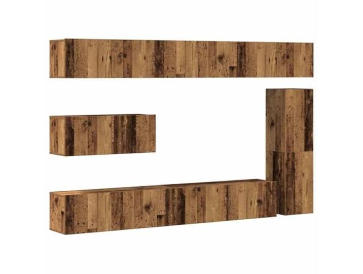 GKHPYURE TV-Möbel-Set, 7-teilig, antikes Holz, Spanplatte Wandmontage, großer Stauraum, stabile Platte, 7-teilig