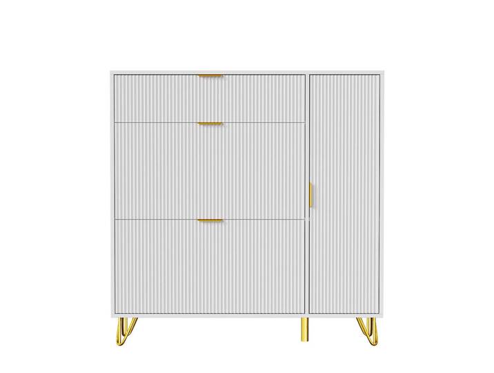 Shopentra Schuhschrank Weiß Modern mit Ablagefach, 110x118.5x24 cm, Garderobe, Schuhaufbewahrung, Schuhkipper