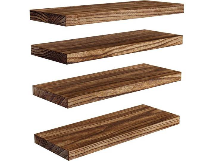 Étagères murales en bois de Paulownia 40×15 cm - Lot de 4 brun clair supports invisibles