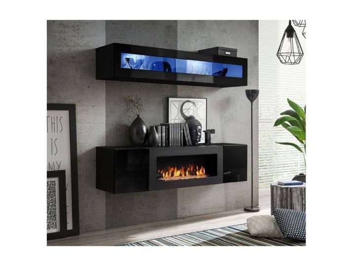 Ensemble mural - FLY N - 1 rangement mural LED - 1 meuble TV - Noir - Modèle 1