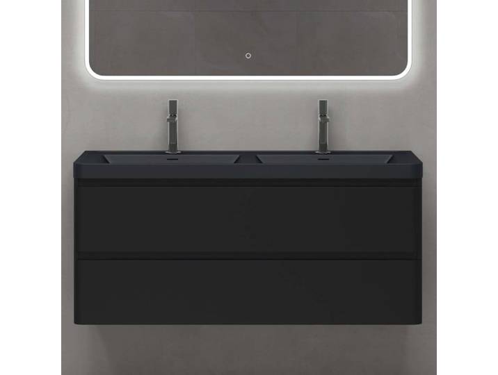 doporro Meuble de Salle de Bain Suspendu Noir Mat 120x48x55cm Ensemble de 2 Pièces Meuble avec Lavabo Design Lucca