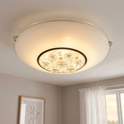 LED Deckenlampe Deckenleuchte Metall silber Chrom Glas klar Kristalle D 25 cm