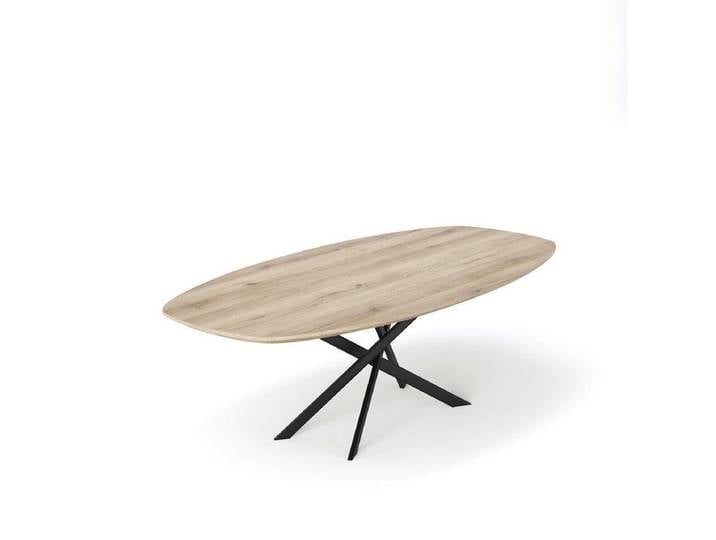 Rellgo Esstisch Eiche oval Anastasia – Massivholz mit Mikado-Gestell, Skandinavisches Design - Mikado-Gestell - Schweizer Kante
