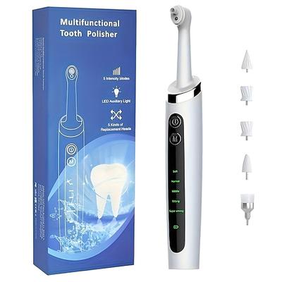 Zahnpolierschleifer elektrisch professionell mit 5 Ersatzköpfen und 5 Reinigungsmodi USB-Ladung wasserdicht Zahnpolierkit Valentinstagsgeschenk