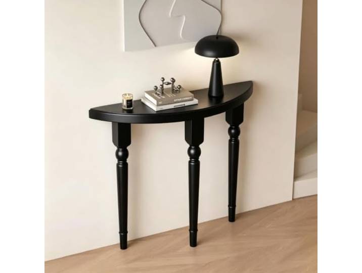 LEUBDIBR Halbkreisförmiger Massivholz Konsoltisch für Eingang und Flur Natürliche Kiefer, platzsparende Halbmondform, stabiler Stand, moderne Deko(Black,100cm/39.4in)