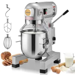 VEVOR Kommerzieller Küchenmixer, 28,5 l kommerzieller Standmixer mit 3 einstellbaren Geschwindigkeiten, 1100 W Teigmixer mit Edelstahlschüssel und 3 Mixaufsätzen, ideal für Restaurant, Bäckerei, Konditorei, Café