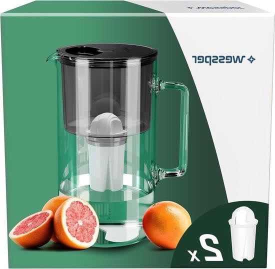 Wessper Crystaline waterfilterglas set voor waterkan met 2 filters, zwart, 25 liter