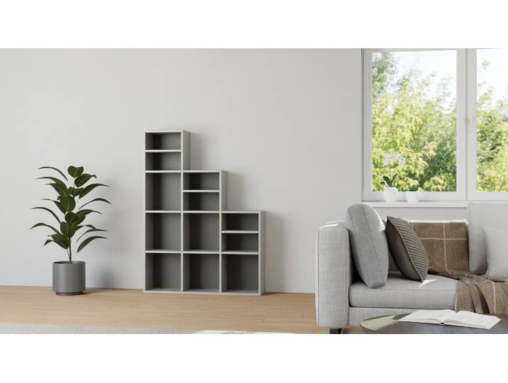 Stylishes Stufenregal nach Maß Premium Dekore Grau