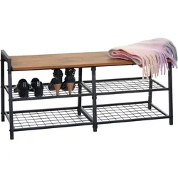 Schuhregal MCW-A27, Schuhschrank Schuhablage Sitzbank, 4 Fächer Metall 3D-Struktur 40x107x38cm, Wildeiche-Optik