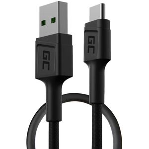 Green-Cell Ladekabel GC PowerStream, schwarz, 1,2m, USB-A auf USB-C, Nylon, 18W Schnellladekabel
