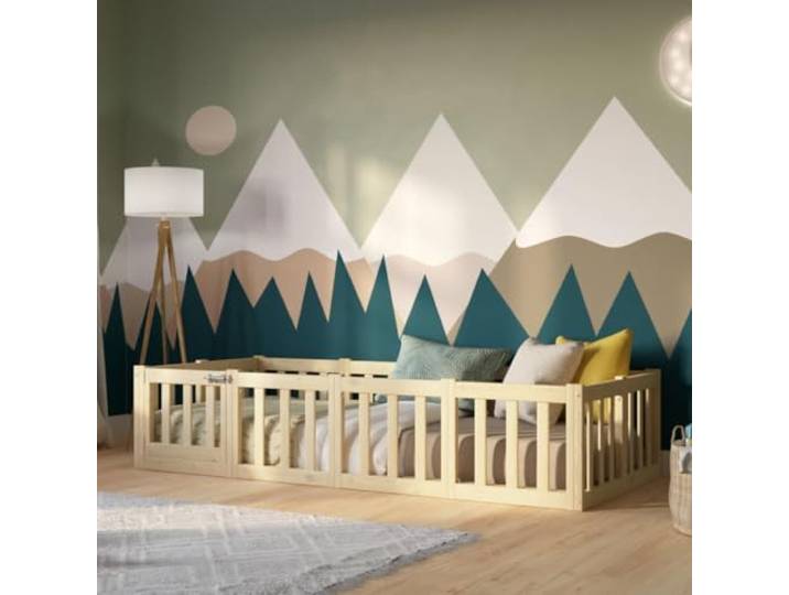 Crazy Pine Montessori Kinderbett Crazy Johnny 90x180 cm - Naturholz 43 cm hohe Schutzbarrieren für optimale Sicherheit und einen ruhigen, geschützten Schlaf.