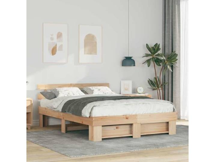 Bettrahmen Mit Kopfteil Braun 160 x 200 cm Massives Kiefernholz Plattform-Lattenrost Ohne Boxspring, Stabil, Einfacher Aufbau, Für Modernes Schlafzimmer