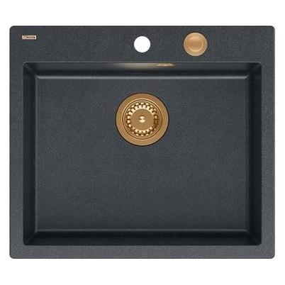 Quadron MORGAN 110 Spüle Black Diamond Spüle mit Siphon Push To Open Kupferfarbe 1 Becken b (50 cm) (brak)