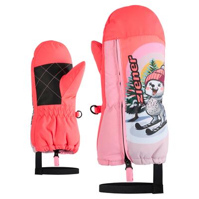 Fäustlinge ZIENER "LEON-Z Kinder", Kinder, Gr. 3, rosa (neon pink), Kunstfaser, Handschuhe Fäustlinge, wasserabweisend, windabweisend, atmungsaktiv, langer Reißverschluss