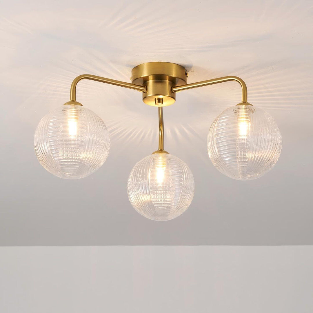 George Oliver Glass Semi Flush Mount Brass 22cm H X 47cm W X 47cm D