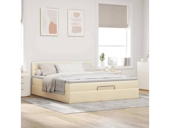 KTHLBRH Boxspringbett mit Matratze, Creme, 180 x 200 cm Gepolstertes Gestell, Kopfteil inklusive, hydraulischer Aufzug, Lattenrost