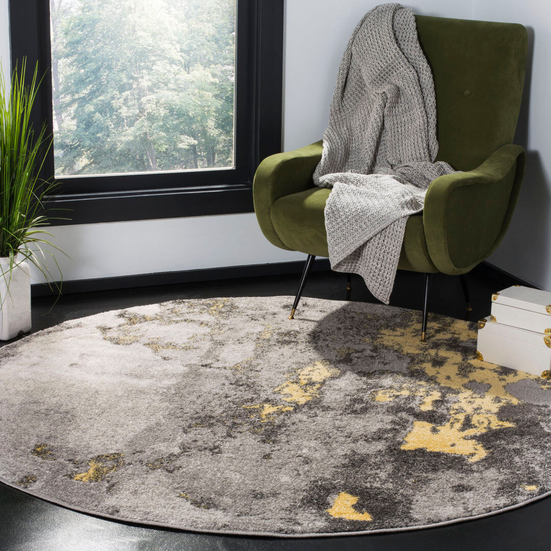 Rio Drury Abstract Area Rug Gray Round 235cm