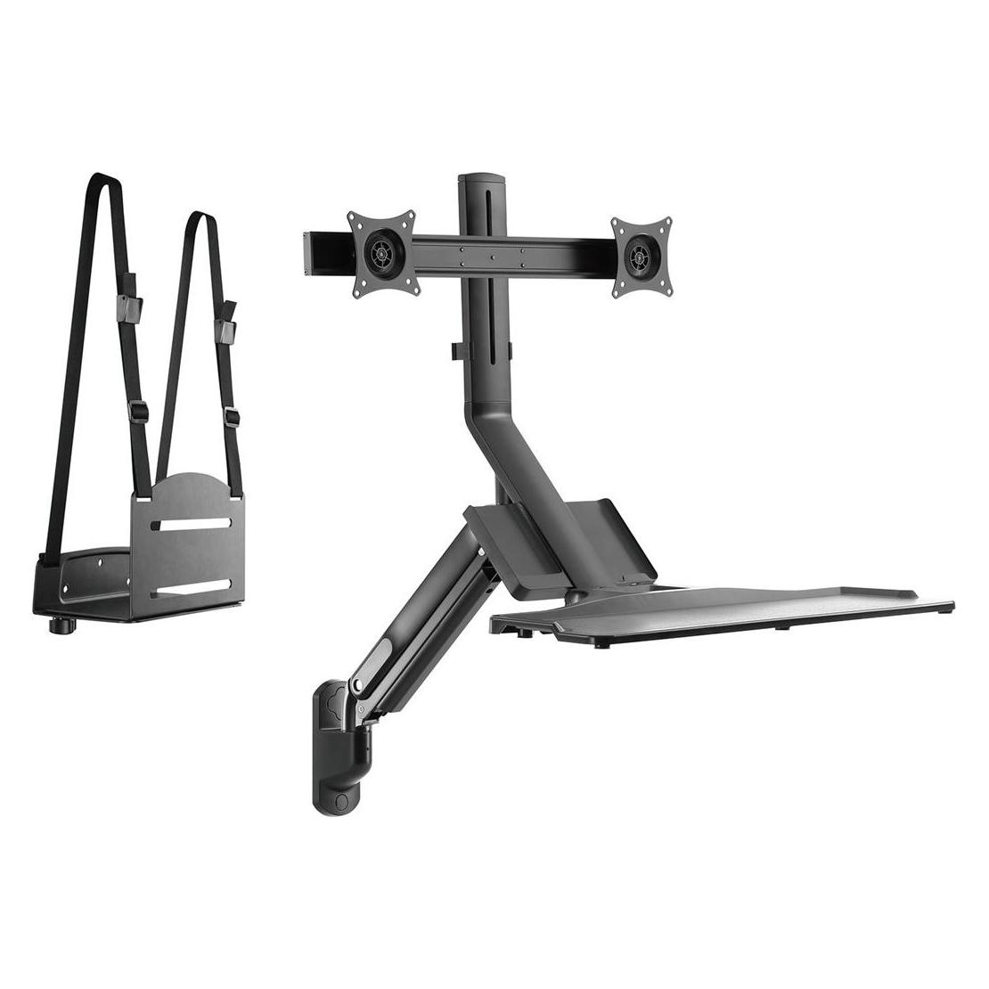 Maclean Wandhalterung für zwei Monitore und Tastatur, Gasfeder mit Computerhalterung, für Monitore 17"27" (Wand, 27", 12 kg) (MC-633)