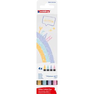 Edding Filzstifte 1200 Pastell, Glitter Color Pen, Strichbreite 3mm, 4 Stück