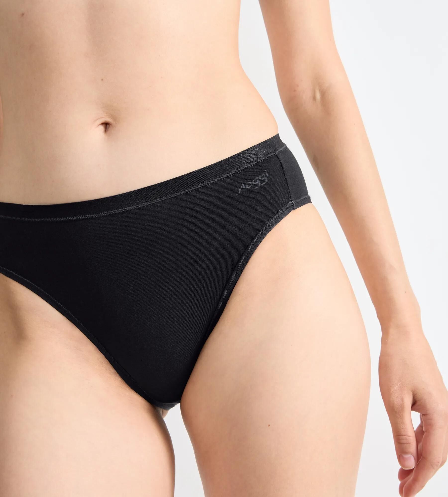 Tai-Slip SLOGGI "GO Daily Cotton", Damen, Gr. XS, Single Jersey, schwarz, Single Jersey, Obermaterial: 95% Baumwolle, 5% Elasthan, unifarben, körpernah, Unterhosen Tai-Slip, Glanz-Effekt Details, hoher Beinausschnitt, weich, elastisch schwarz XS, Single J