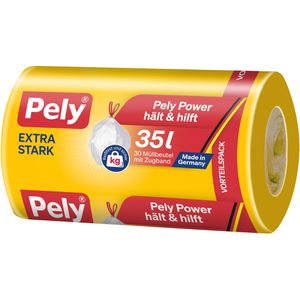 Pely Müllbeutel Extra Stark, 54030255, 35 Liter, mit Zugband, transparent, 30 Stück