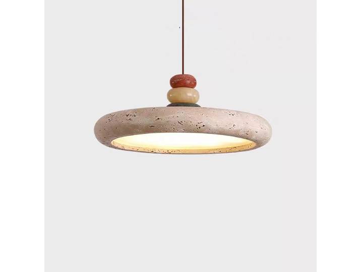 Wabi sabi jaune travertin suspension LED disque bois suspension lampe chambre ronde lampe de chevet décoration ronde salle à manger éclairage