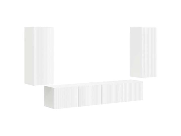 Kaorsrow TV-Wandboard Set 4-teilig Wandmontiert Hängeschrank Weiß Vierteiliges Schrankset für Wohnzimmer und Schlafzimmer, schwebende Optik mit Klapptüren und reichlich Stauraum.