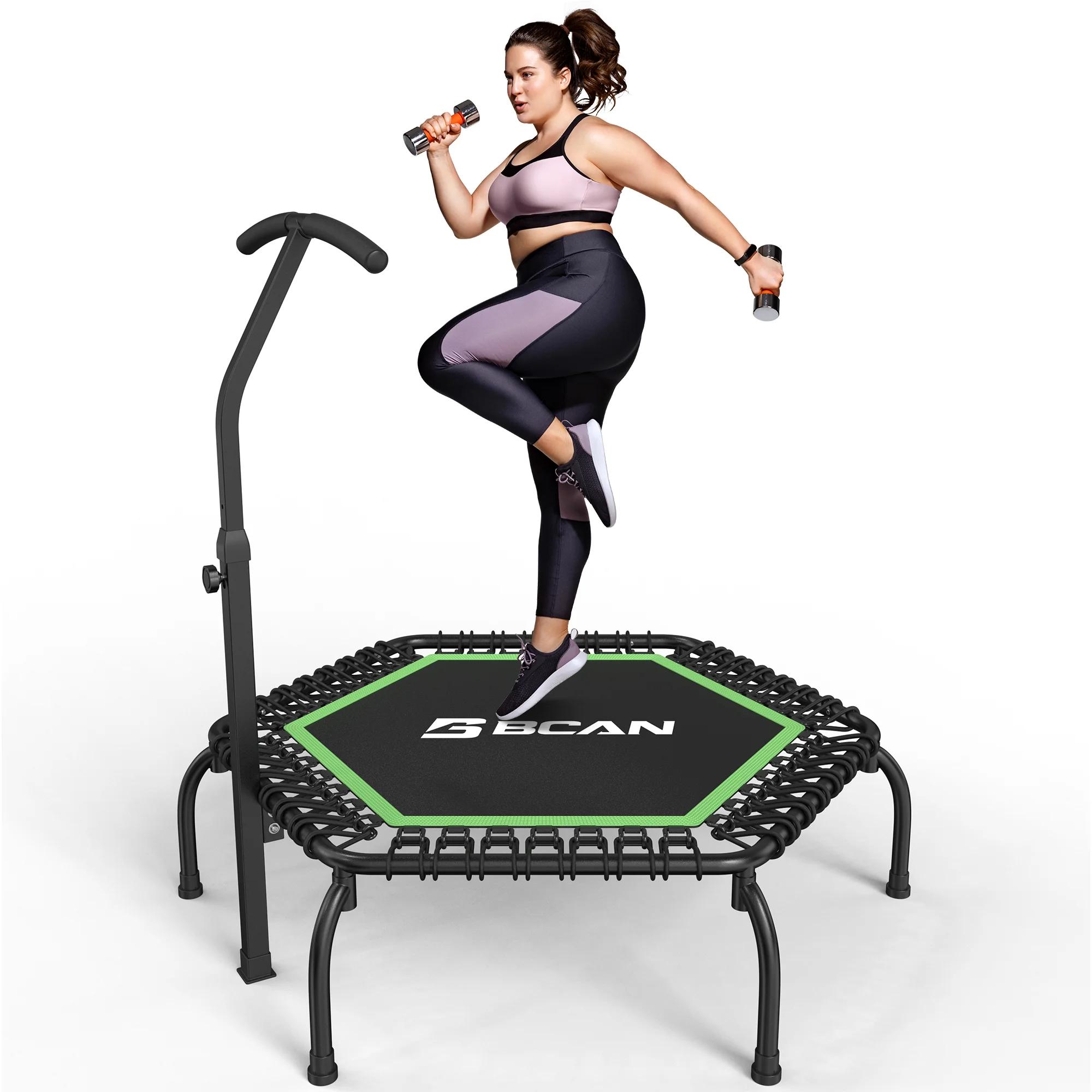 Fitness Trampolin - Bungee Trampolin für Erwachsene - Ø122 cm - 250 kg Belastbarkeit - Verstellbarer Haltegriff - Klappbar - Leise - Schwarz