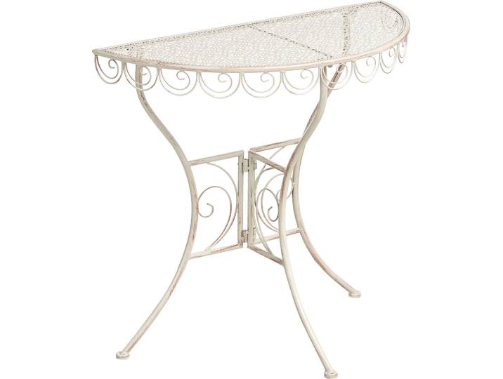 BELIANI Balkontisch Hellbeige Eisen 80x36 cm Halbrund Antik-Optik Französisch Romantisch für 2 Personen Garten Outdoor Terrasse Ausstattung Möbel