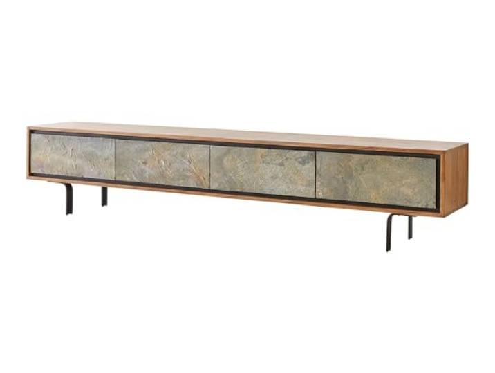 DELIFE TV-Bank Juwelo 200x35x40 cm Akazie Natur Stein 4 Türen