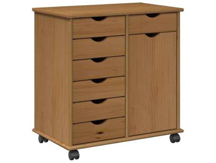 Todiikf Rollschrank Honigbraun 63,5x39x65,5 cm Massivholz Kiefer Mobiler Holzschrank mit 7 Schubladen und Regal für Homeoffice, Wohnzimmer oder Schlafzimmer. Flexibel und kompakt.