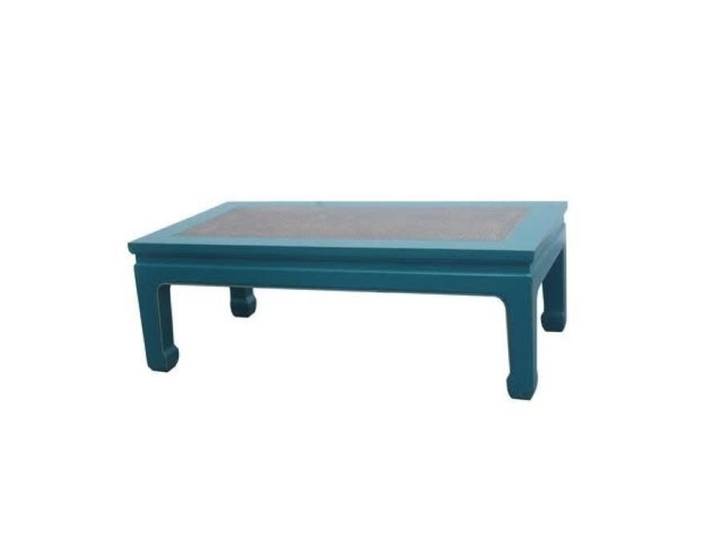 Fine Asianliving Table Basse Chinoise en Bois Bambou Bleu L 132 x P 70 x H 45 cm