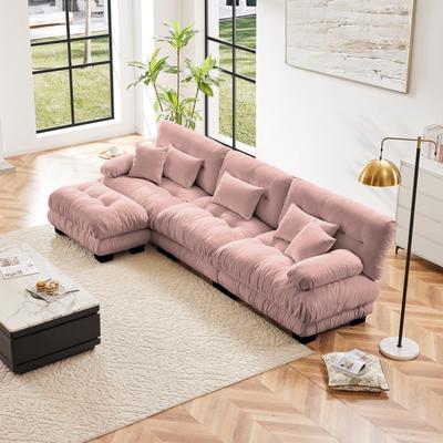 Loedds Chenille L-Shaped Modular Sectional Sofa with Ottoman & Deep Seats