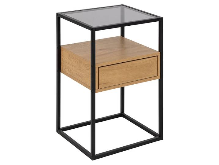Nachttisch RANDOLF 1 Schublade 35x40x60cm eiche melamin / rauchglas