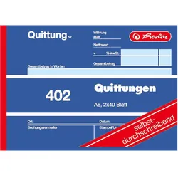 herlitz Formularbuch Quittung mit MwSt. separat ausgewiesen DIN A6 quer 2x 40 Seiten
