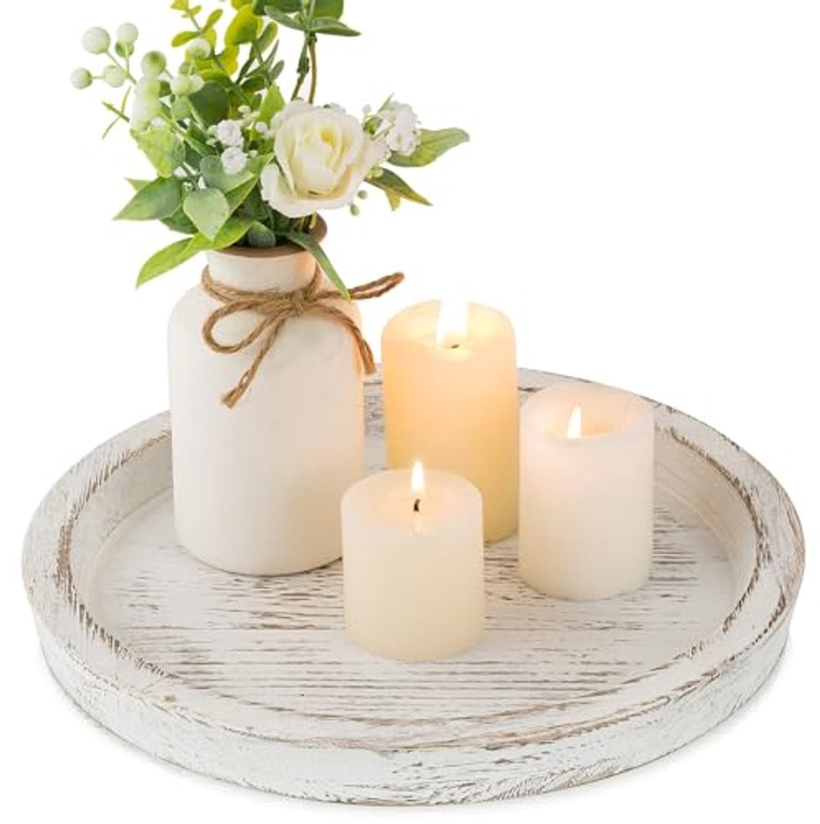 Ronde houten kaarsenhouder tray voor tafeldecoratie van hout voor kaarsen en tealights