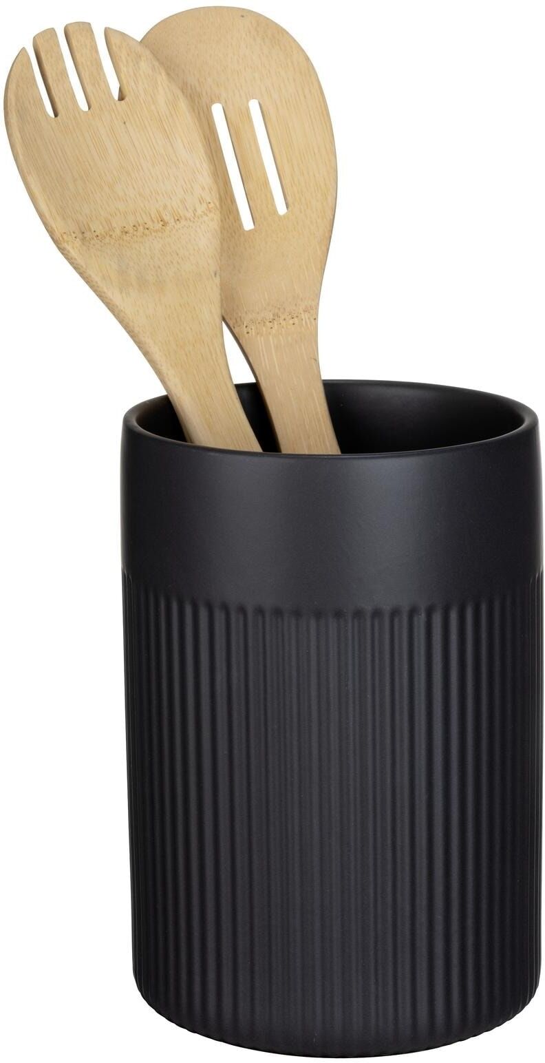 Kochbesteckhalter WENKO "Refia", schwarz, B:12cm H:16cm T:12cm Ø:12cm, Keramik, Küchenhelfer-Sets, Kochbesteckhalter schwarz Einheitsgröße