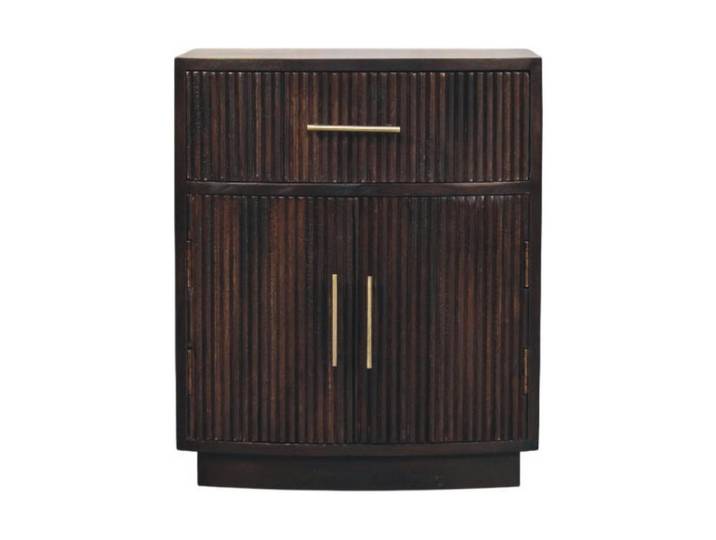 Artisan Furniture Nachttisch mit Samt-Mokka-Finish, 1 Schublade, 2 offene Ablagen, dunkelbraun, Dunkelbraun, Holz, Echtholz,Mangoholz, Quadratisch, 50x60x40 cm, Schlafzimmer, Nachttische