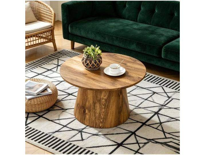 WOVREO Table basse ronde effet bois 60 cm en MDF hauteur 35 cm