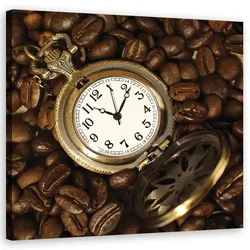 WANDBILD kaffeebohnen und uhr