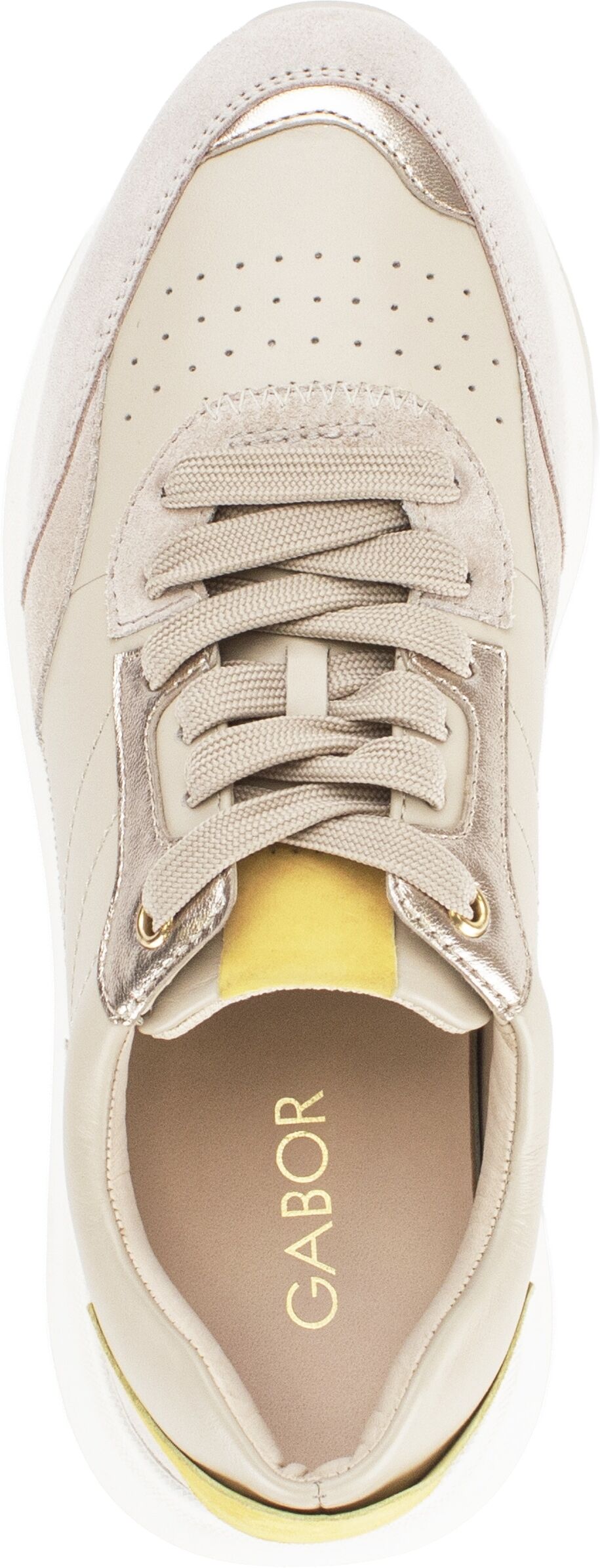 Keilsneaker GABOR, Damen, Gr. 42, sand kombiniert, Nappaleder, Veloursleder, Schuhe Keilsneaker, Freizeitschuh, Halbschuh, Schnürschuh mit Kontrastbesätzen sand kombiniert 42