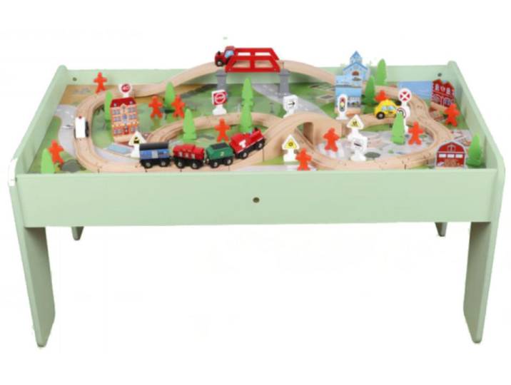 Coemo Spielzeugeisenbahn-Set, Spieltisch Grün für Kinder MDF inkl 90 tlg. Spielzeug Eisenbahn