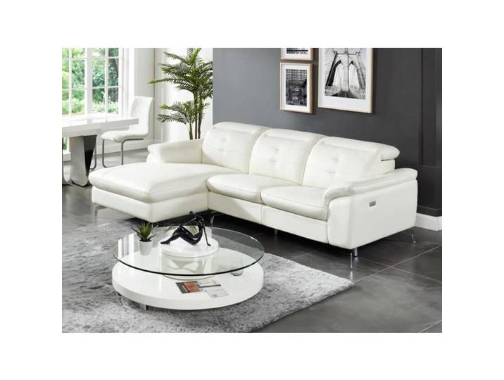 Canapé d'angle relax électrique en cuir de buffle LISMORE - Blanc - Angle gauche - Relaxation - VENTE-UNIQUE